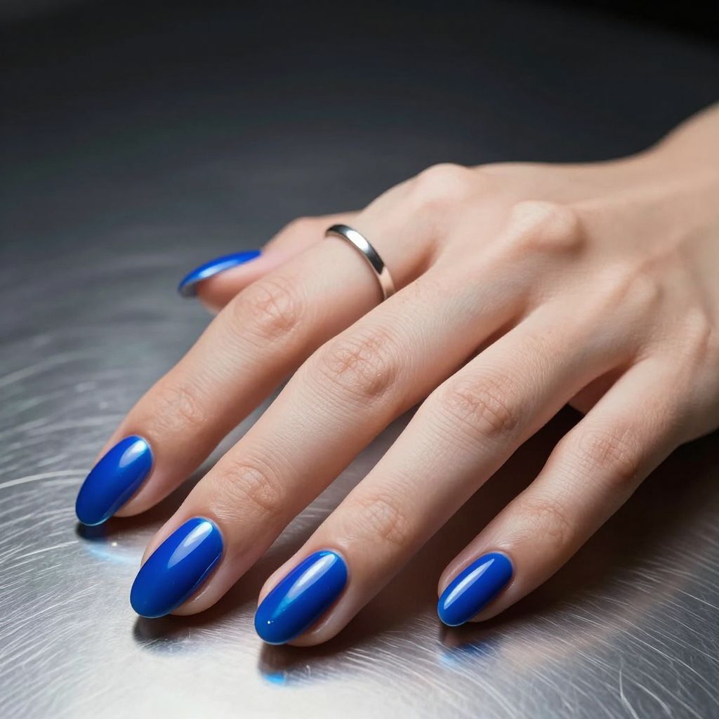 Electric blue chrome almond nails