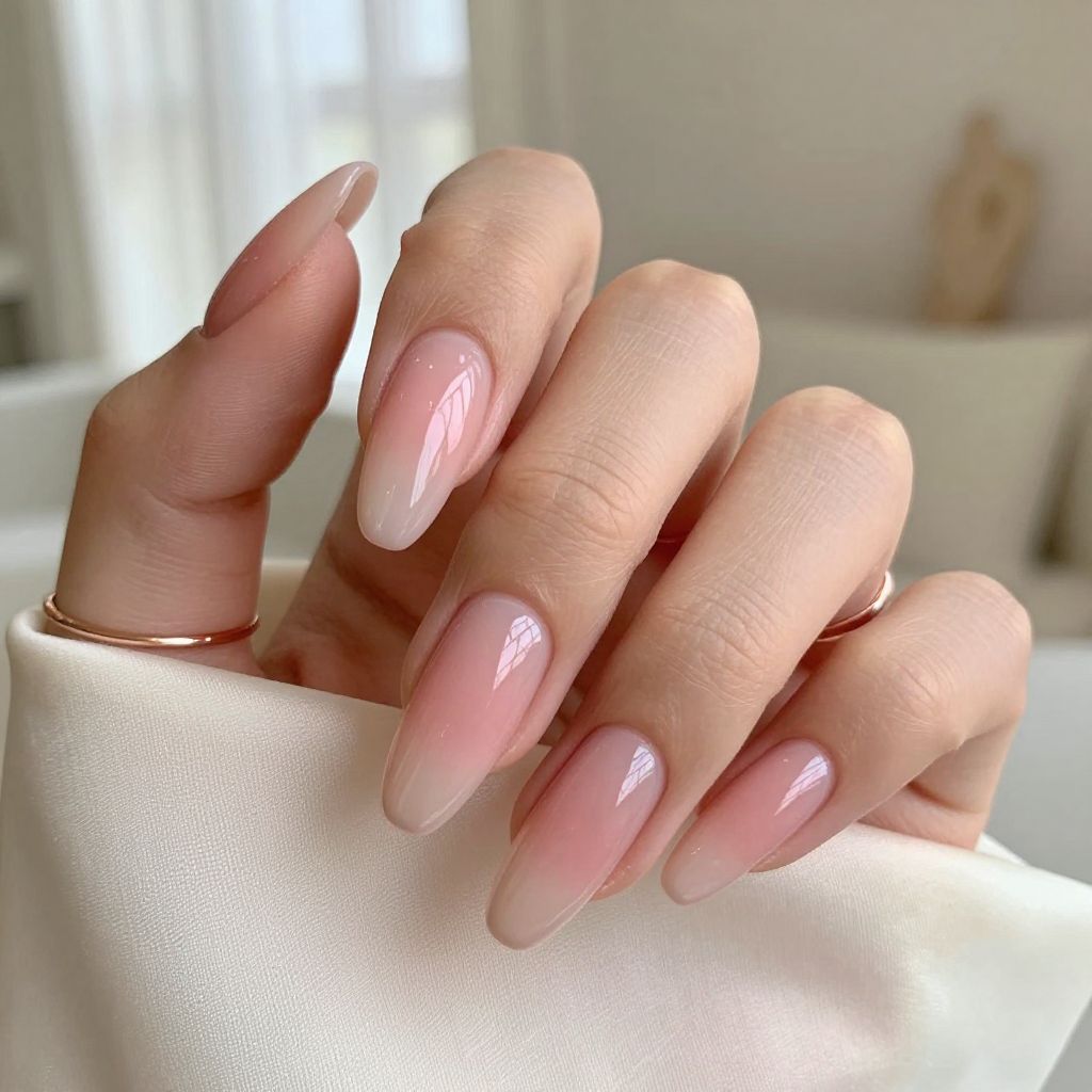 Blush gradient almond nails