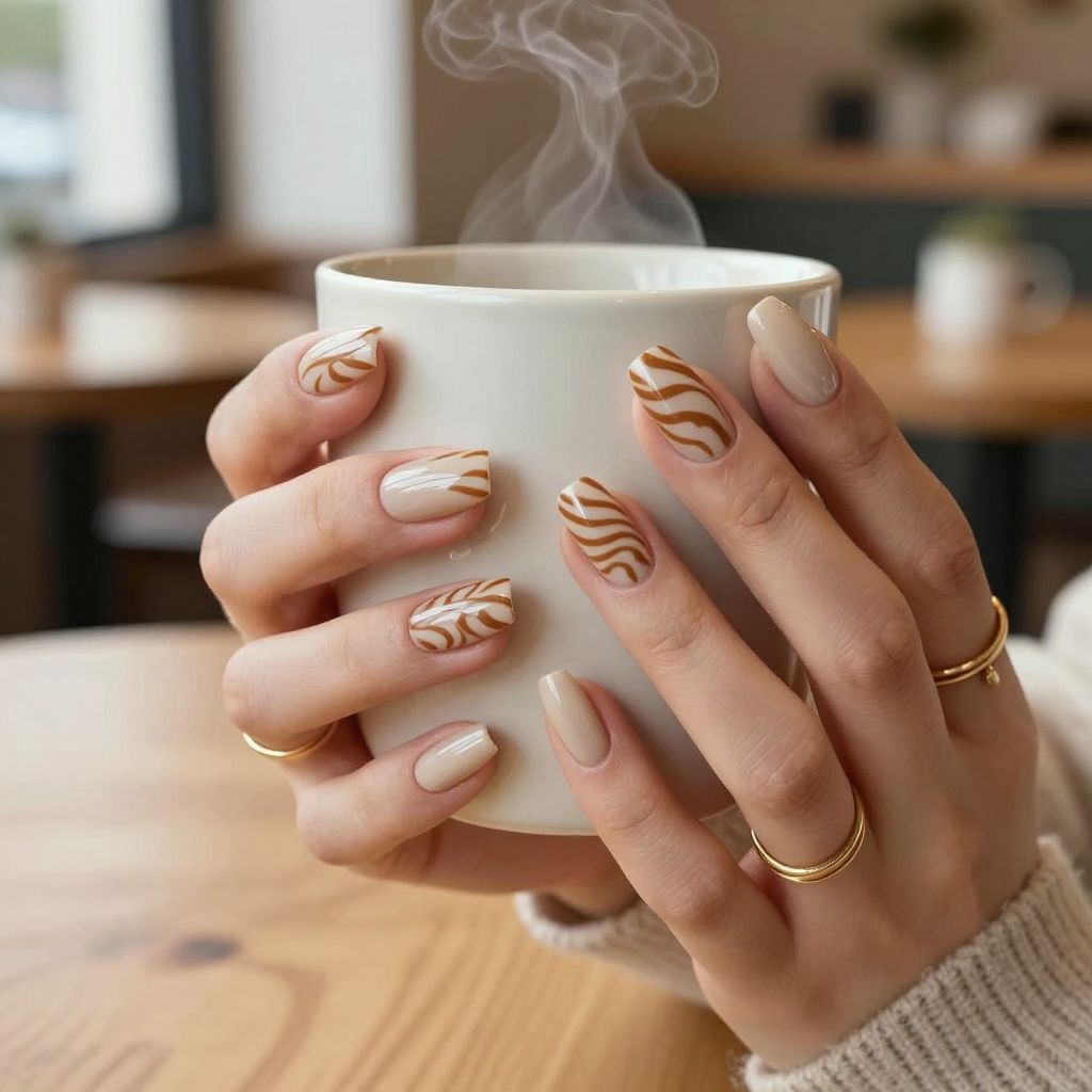Cocoa zebra print almond nails