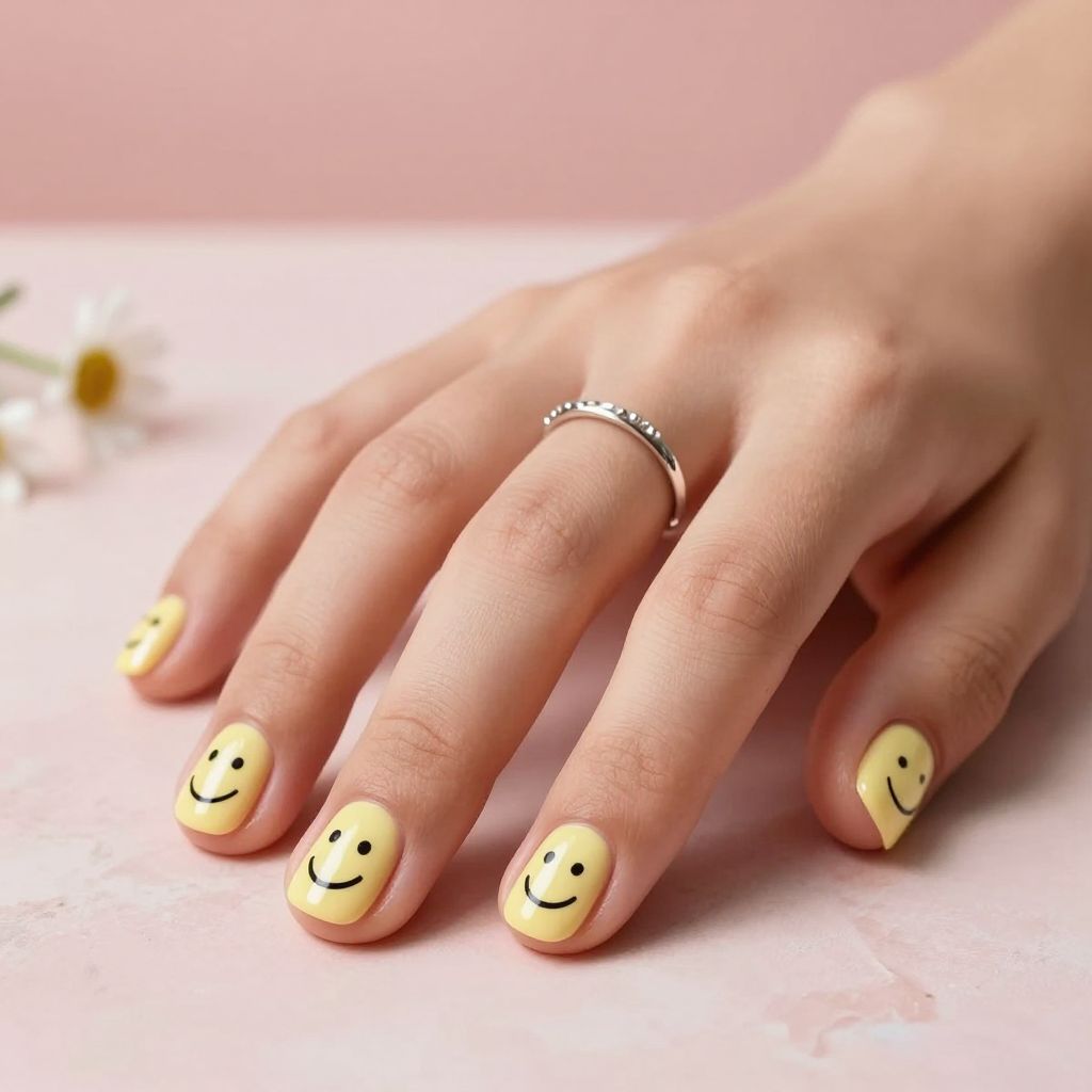 Simple Smiley Nail Art
