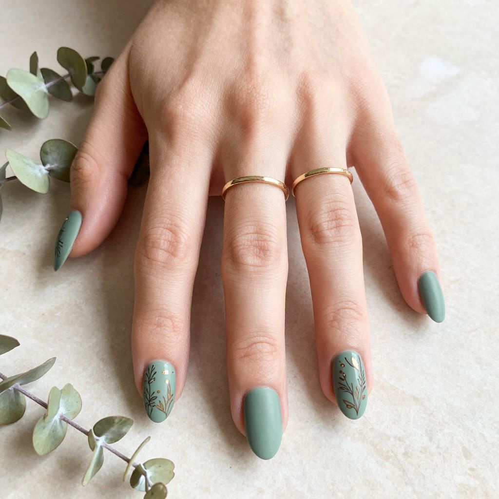 Sage Green with Botanical Line Drawings