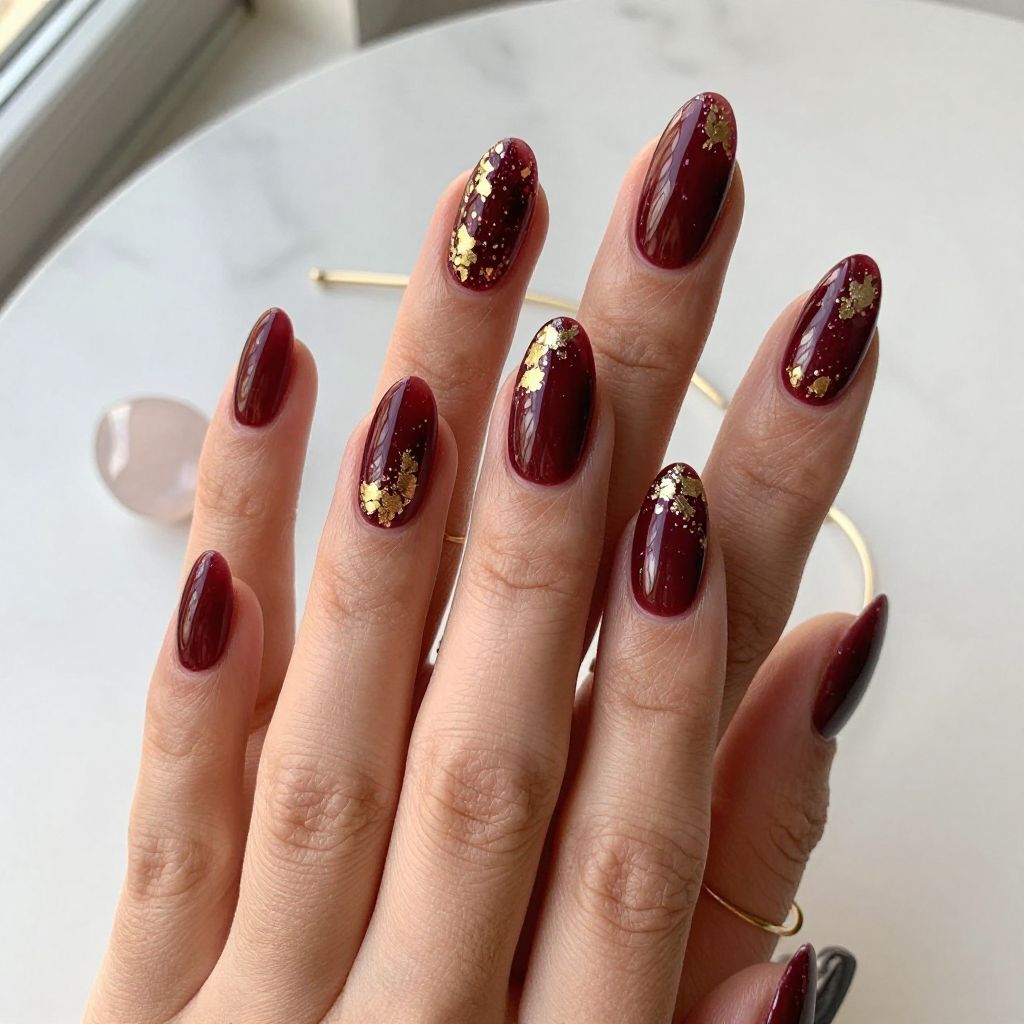 Deep Burgundy with Gold Leaf Accents