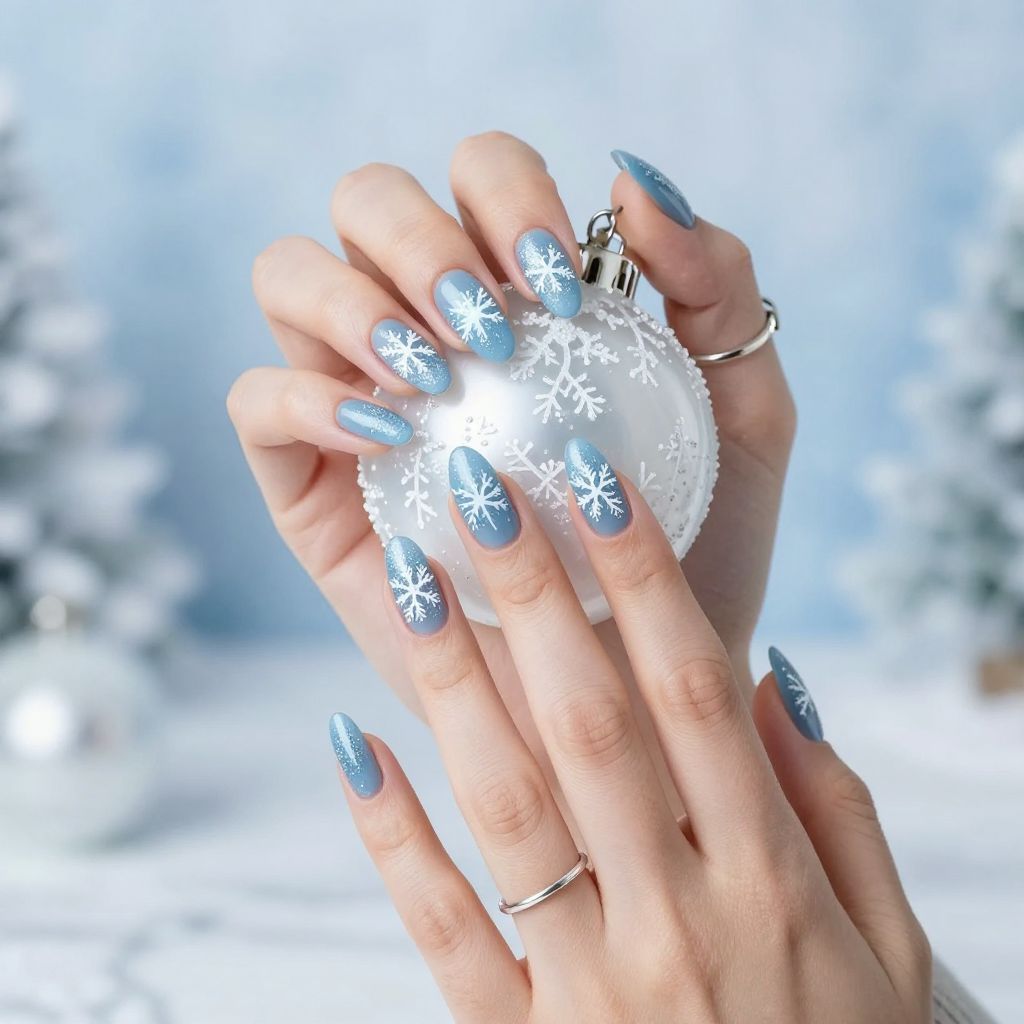 Icy Blue with White Snowflake Details