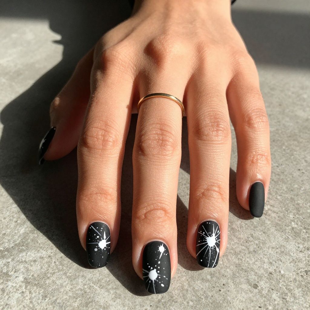 Black with White Splatter Art and Silver Details