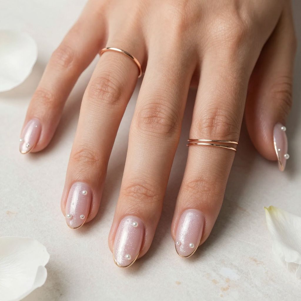 Blush Pink with Subtle Shimmer and Pearl Accents