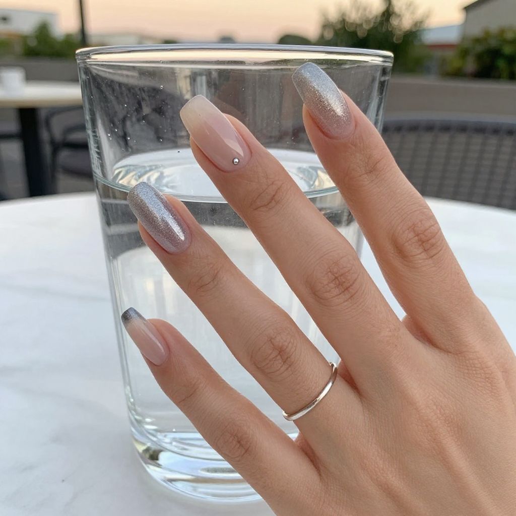 Grey glitter smoke accent nail design
