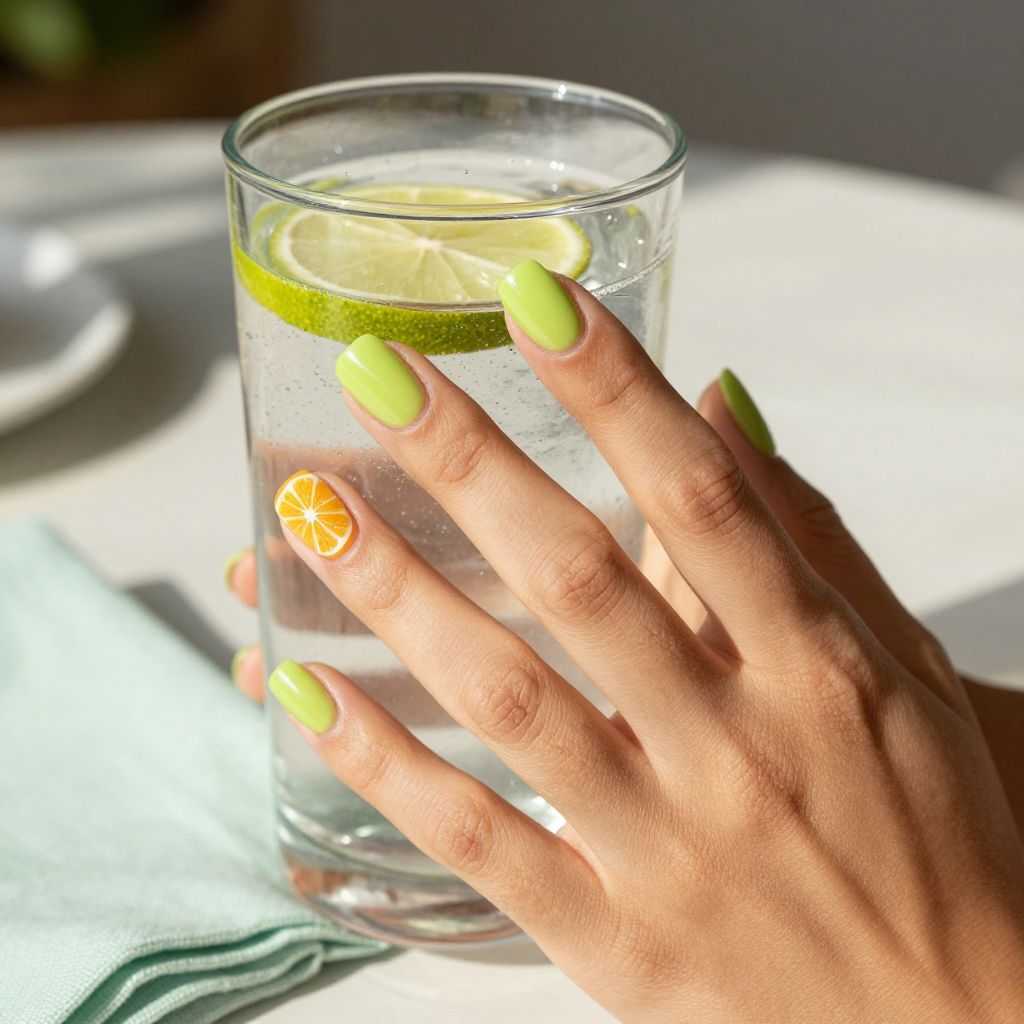 Citrus slice accent nail design