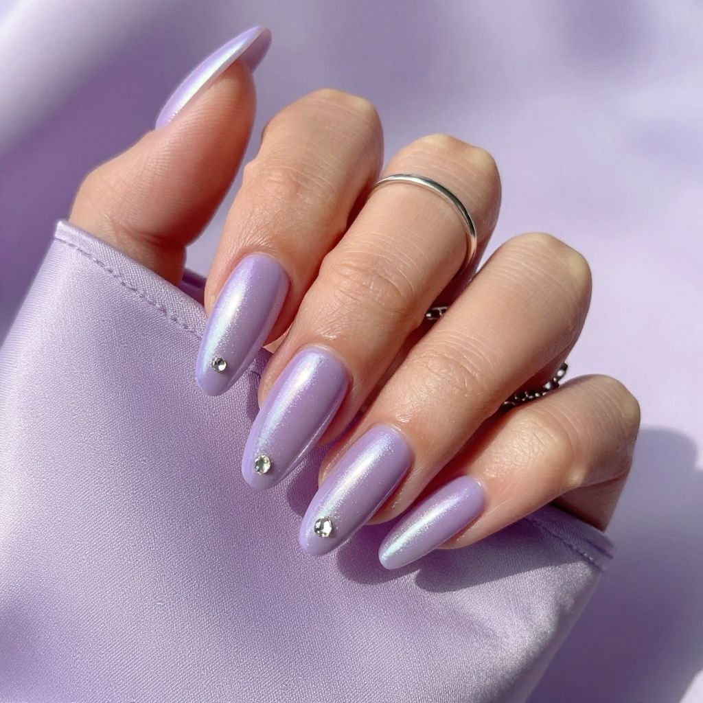 Lavender chrome coffin nails