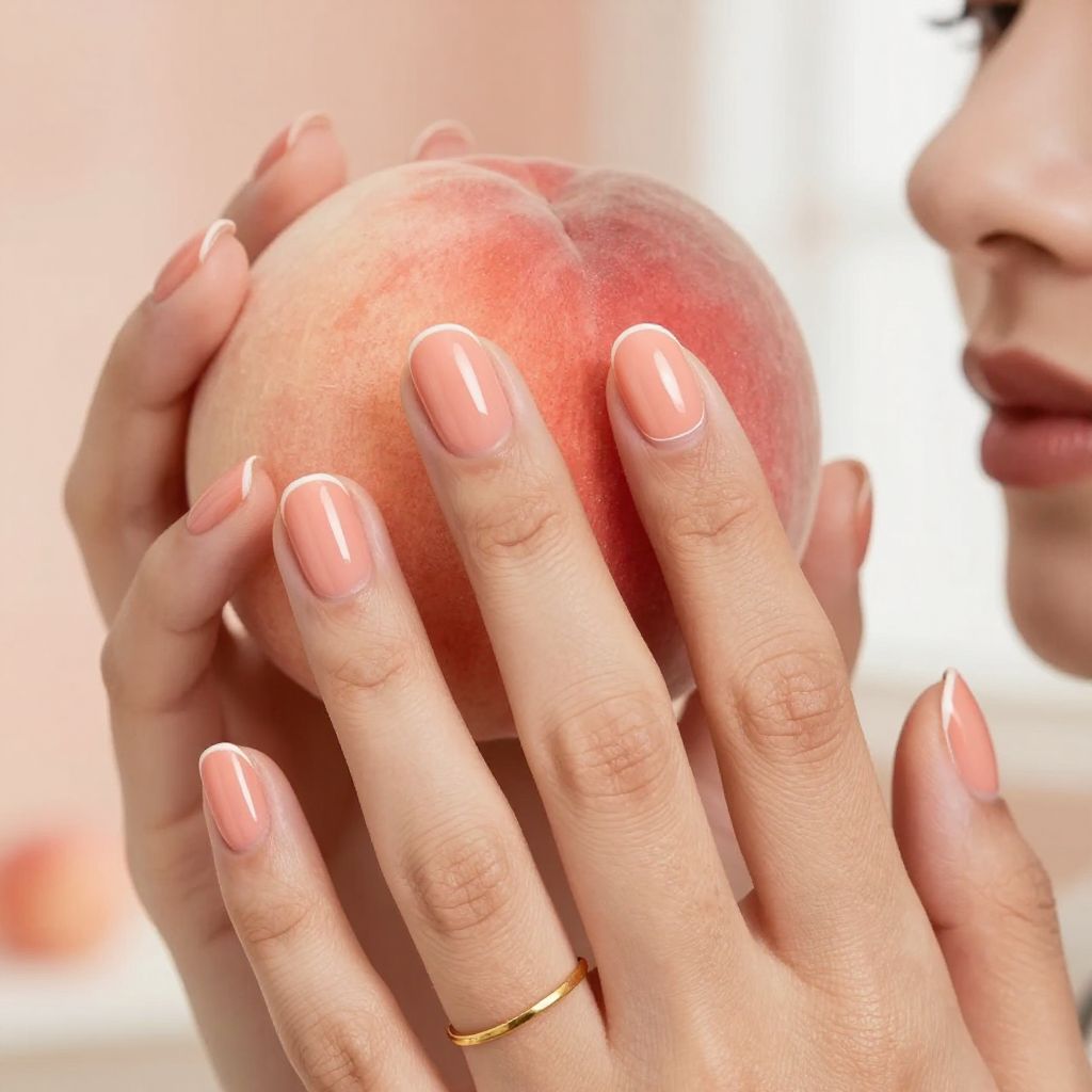 Soft peach half moon nail design