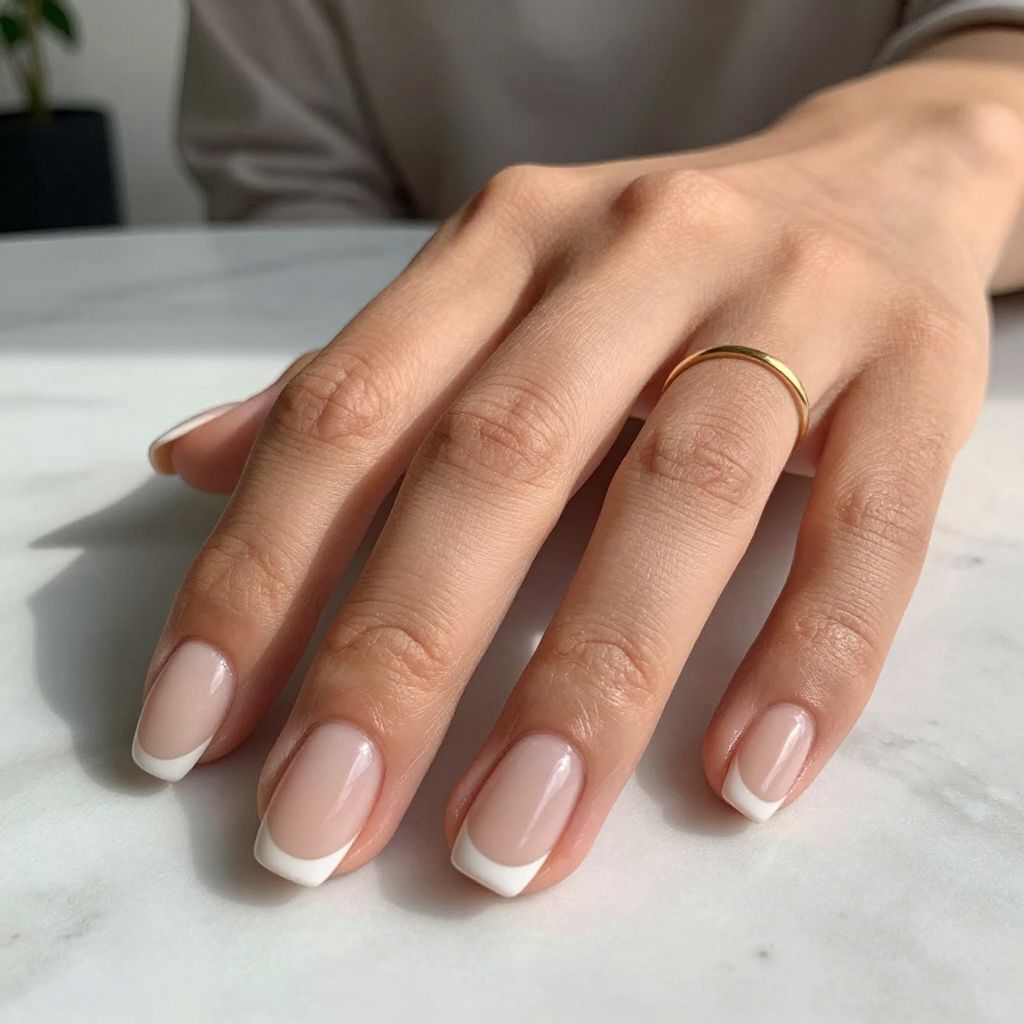Nude Nails With A Thin White Tip