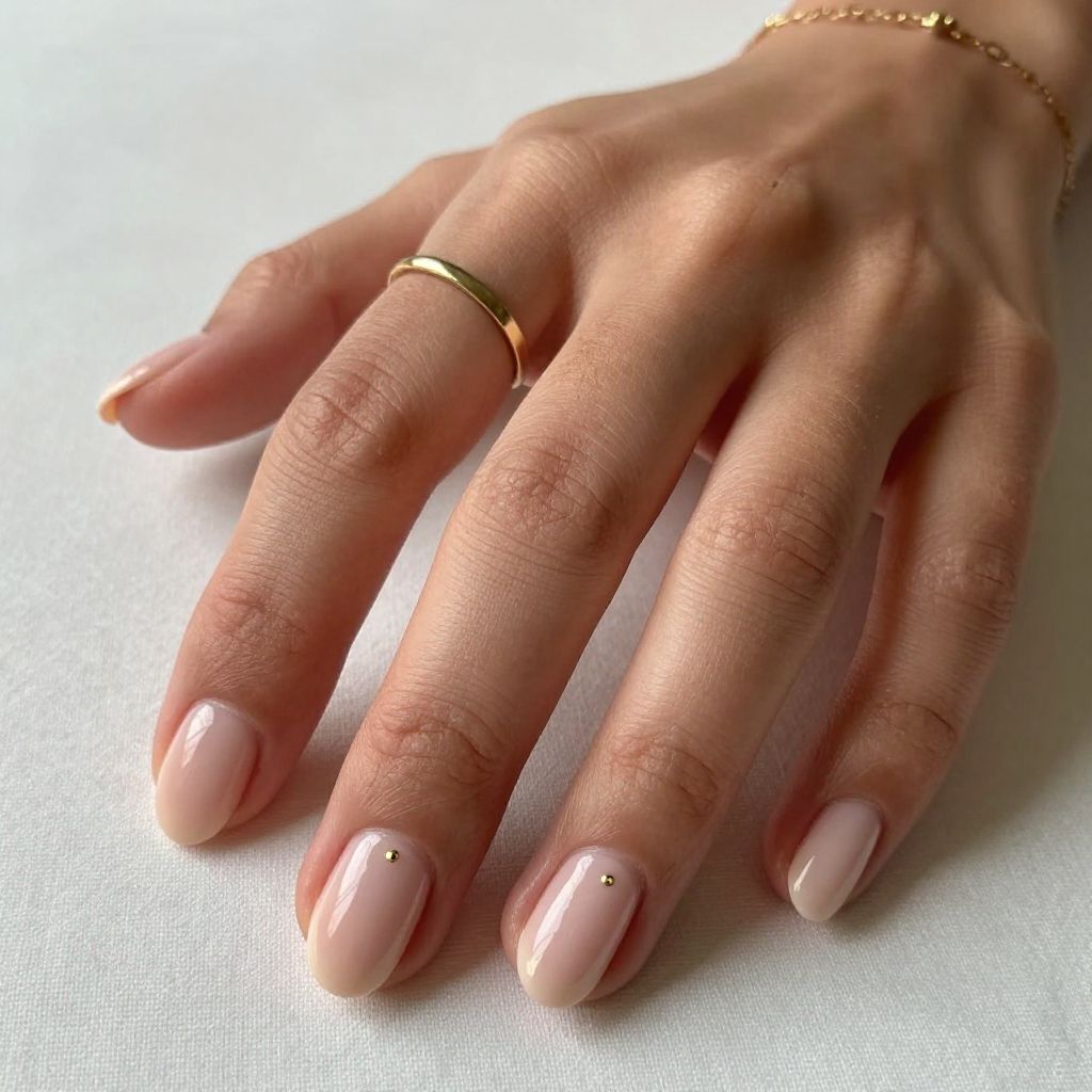 Peach Nails With One Accent Dot