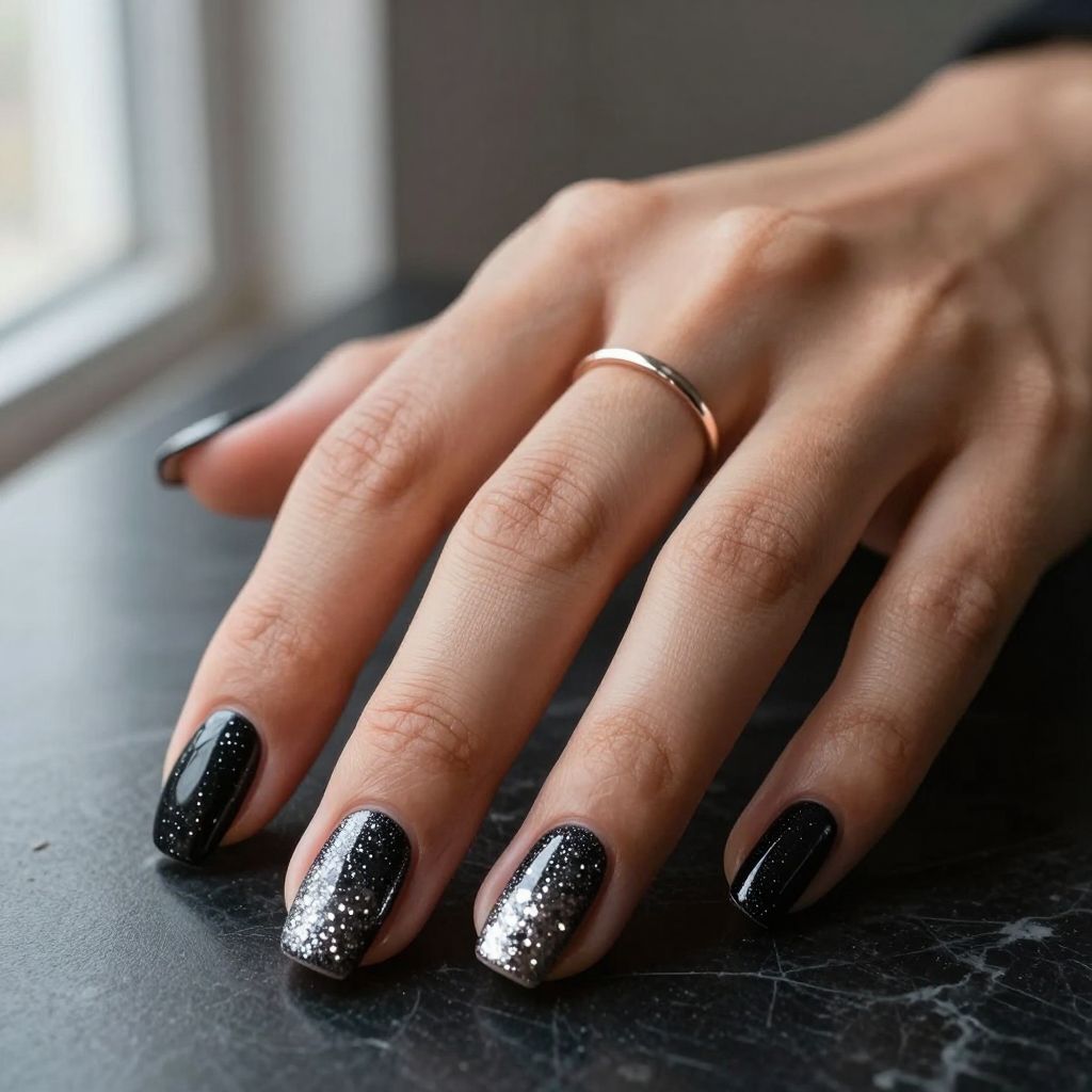 Black Tie Glitter Nails