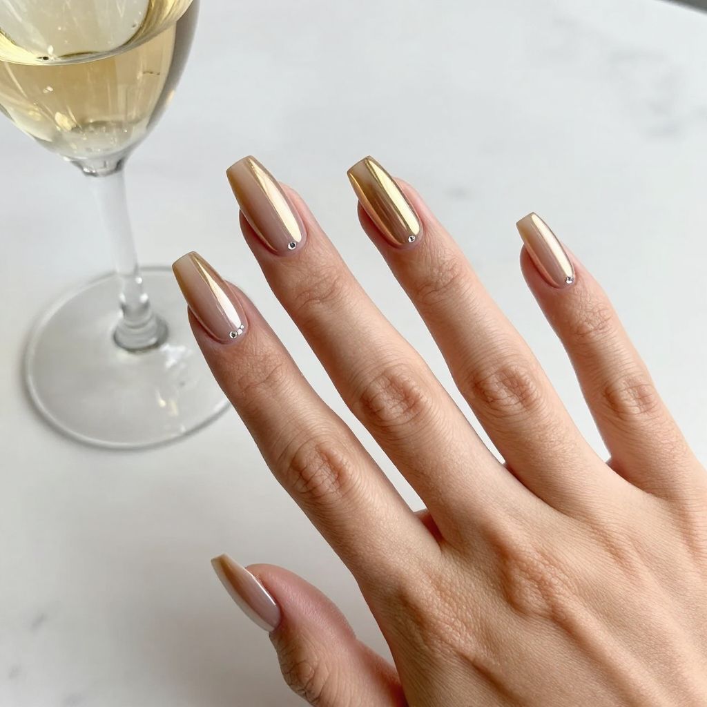 Champagne Chrome Coffin Nails