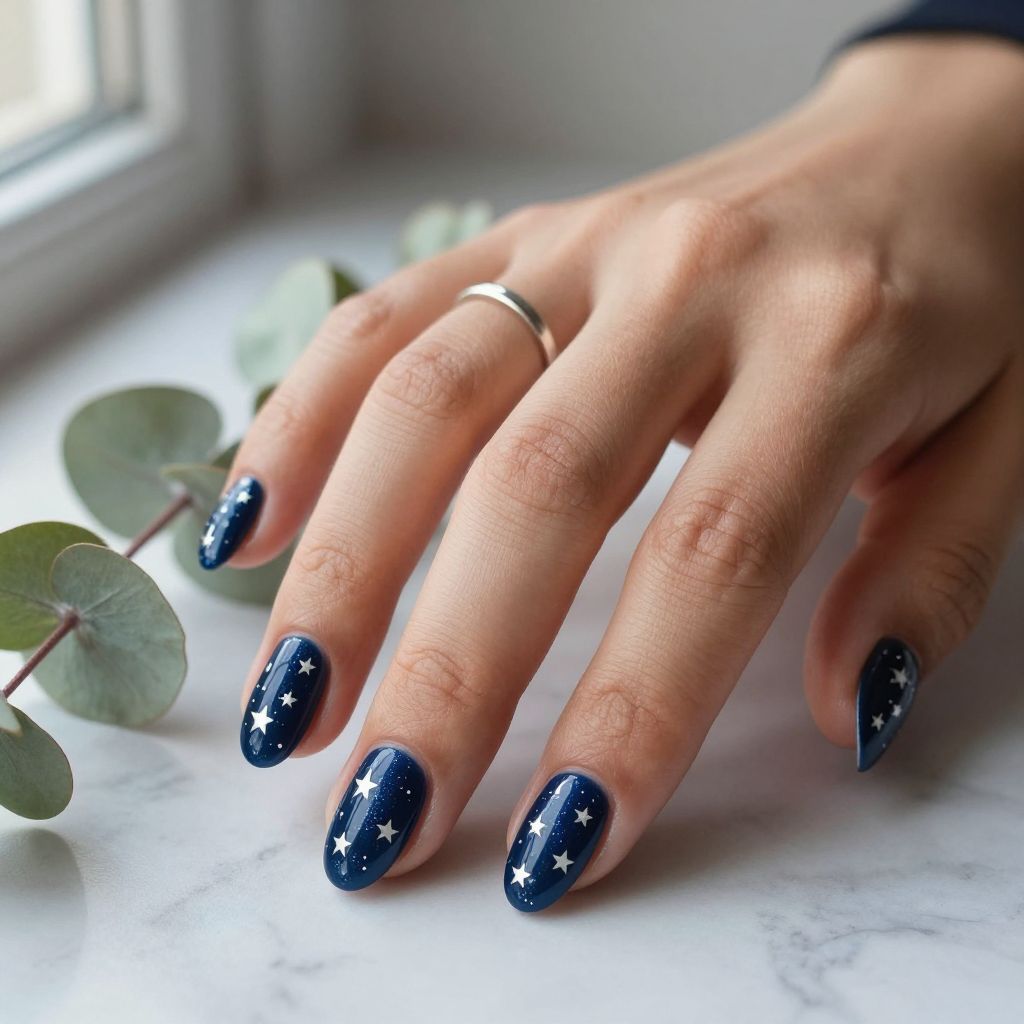 Midnight Blue Star Nails