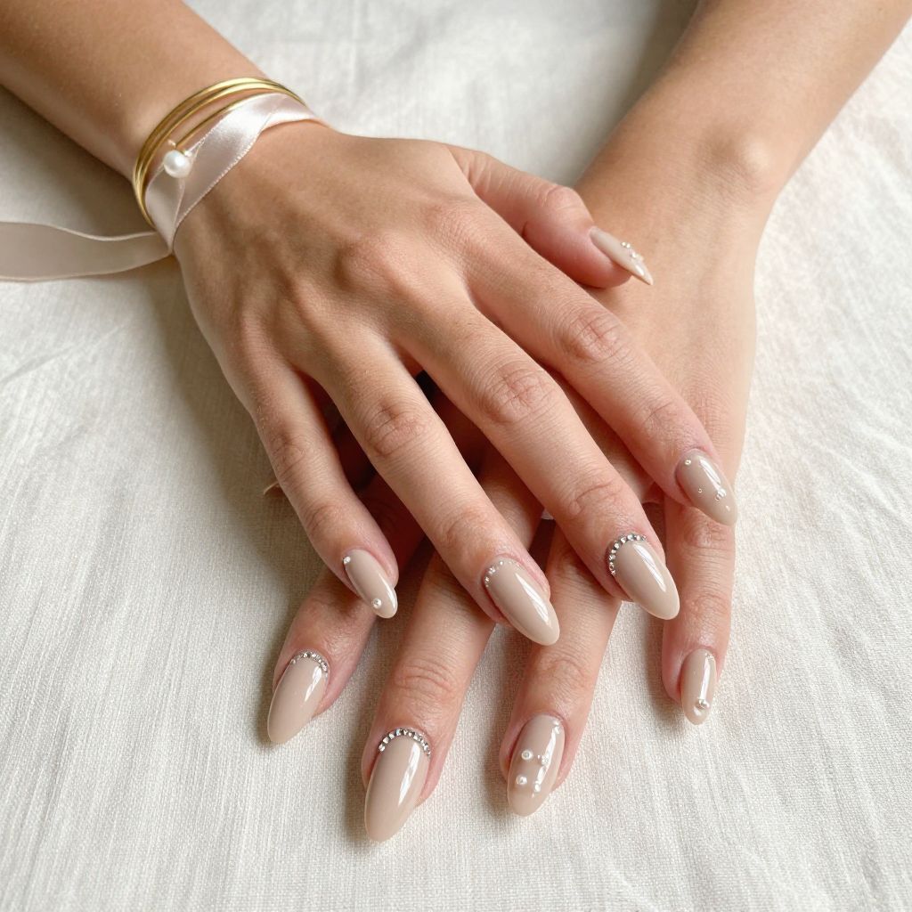 Pearl Embellished Nude Nails