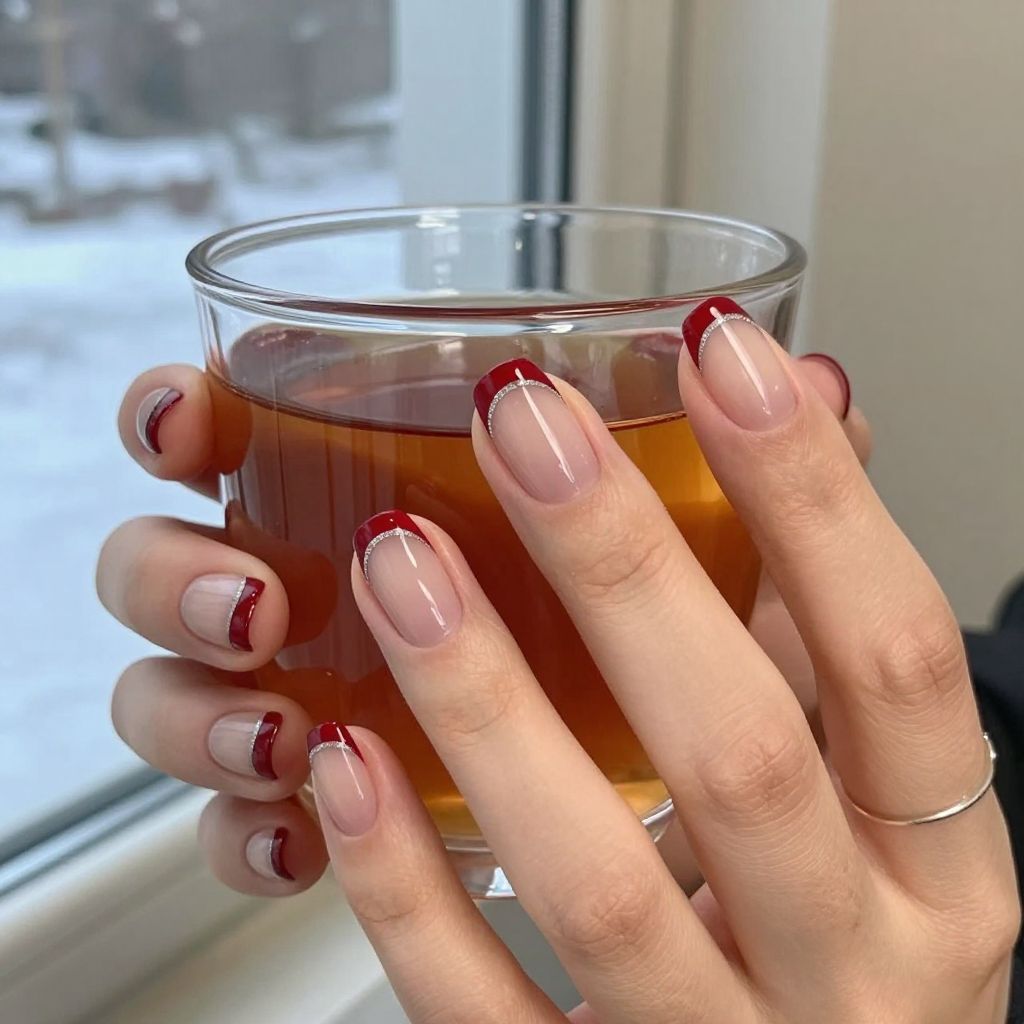 Cranberry French Flip Christmas nails