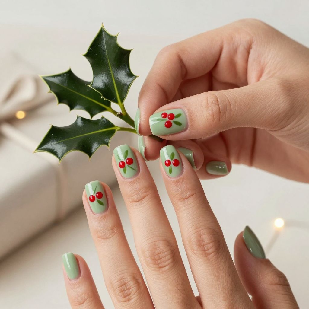 Holly Berry Dots Christmas nails