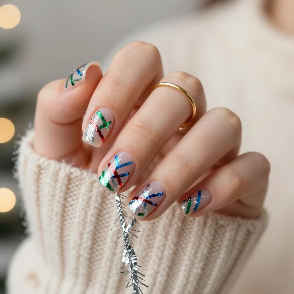 Tinsel Stripe Mania Christmas nails