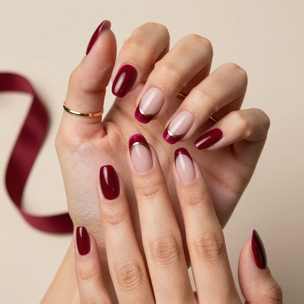 Velvet Ribbon French Christmas nails