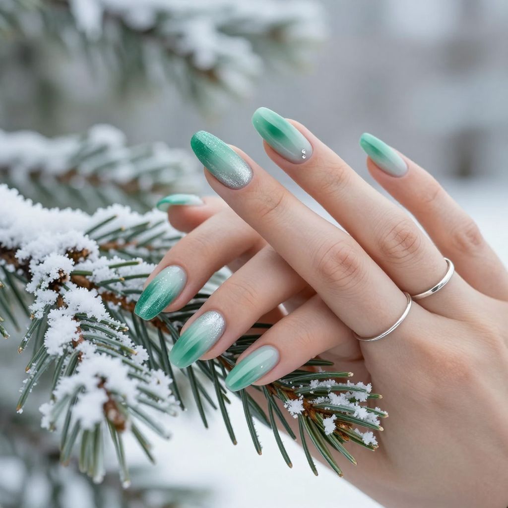 Frosted Evergreen Ombre Christmas nails
