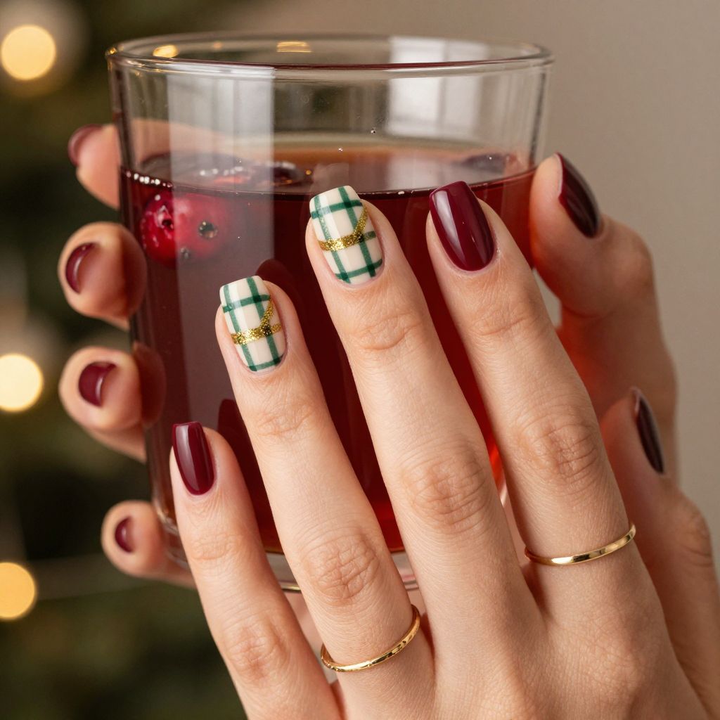 Plaid Party Punch Christmas nails