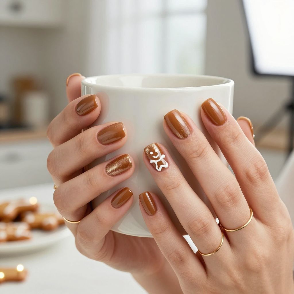 Gingerbread Spice Accent Christmas nails