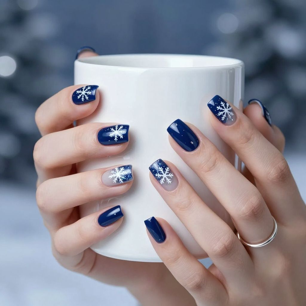 Midnight Snowfall Christmas nails