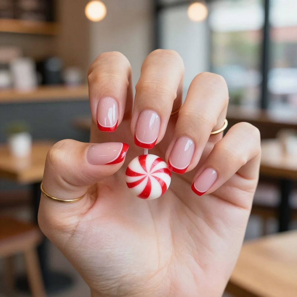 Peppermint Negative Space Christmas nails