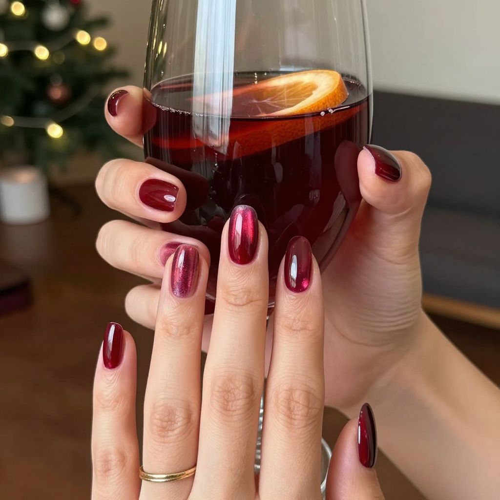 Mulled Wine Chrome Christmas nails