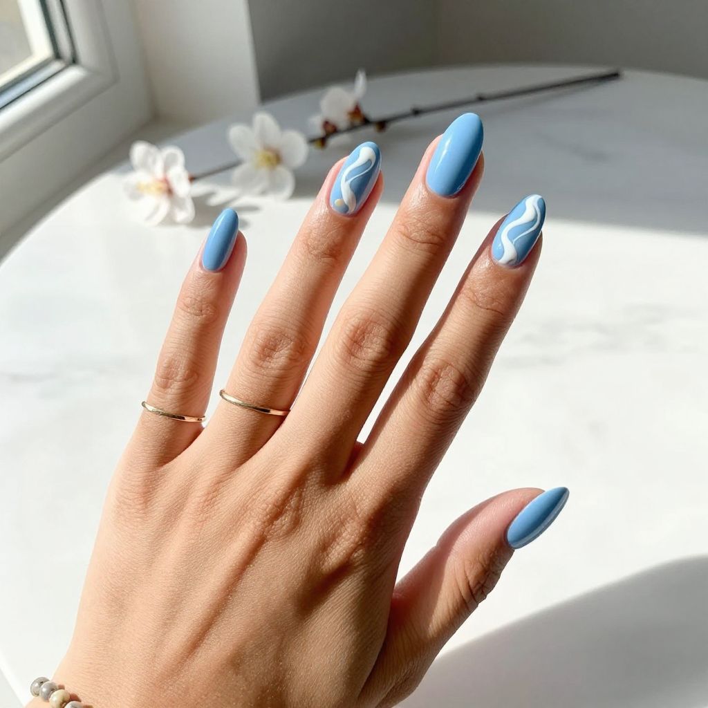Sky Blue Swirl Nails