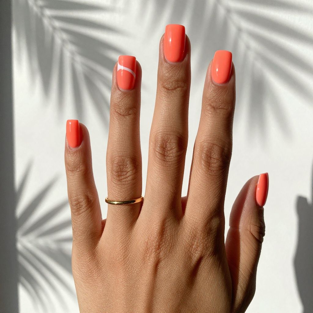 Neon Coral Square Nails