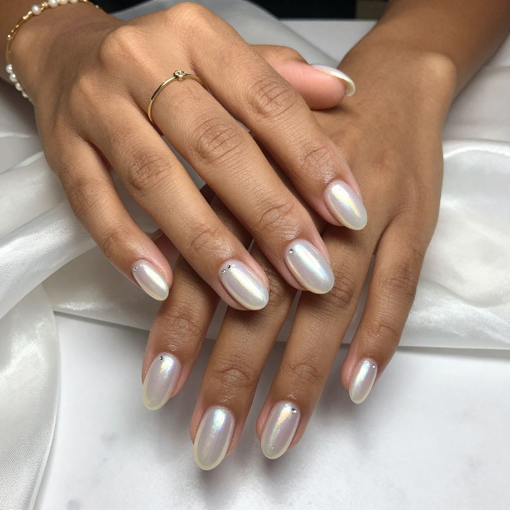 Pearl White Short Almond Nails