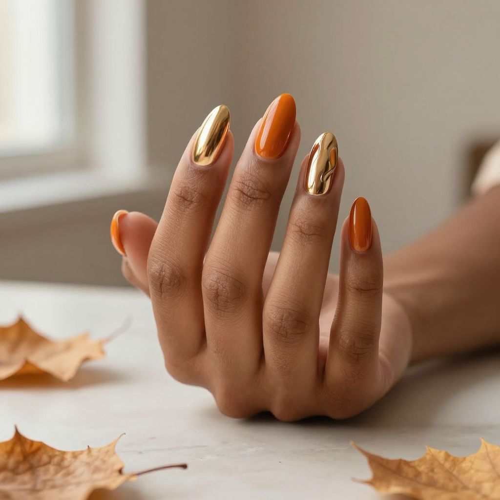 Burnt Orange Chrome Nails