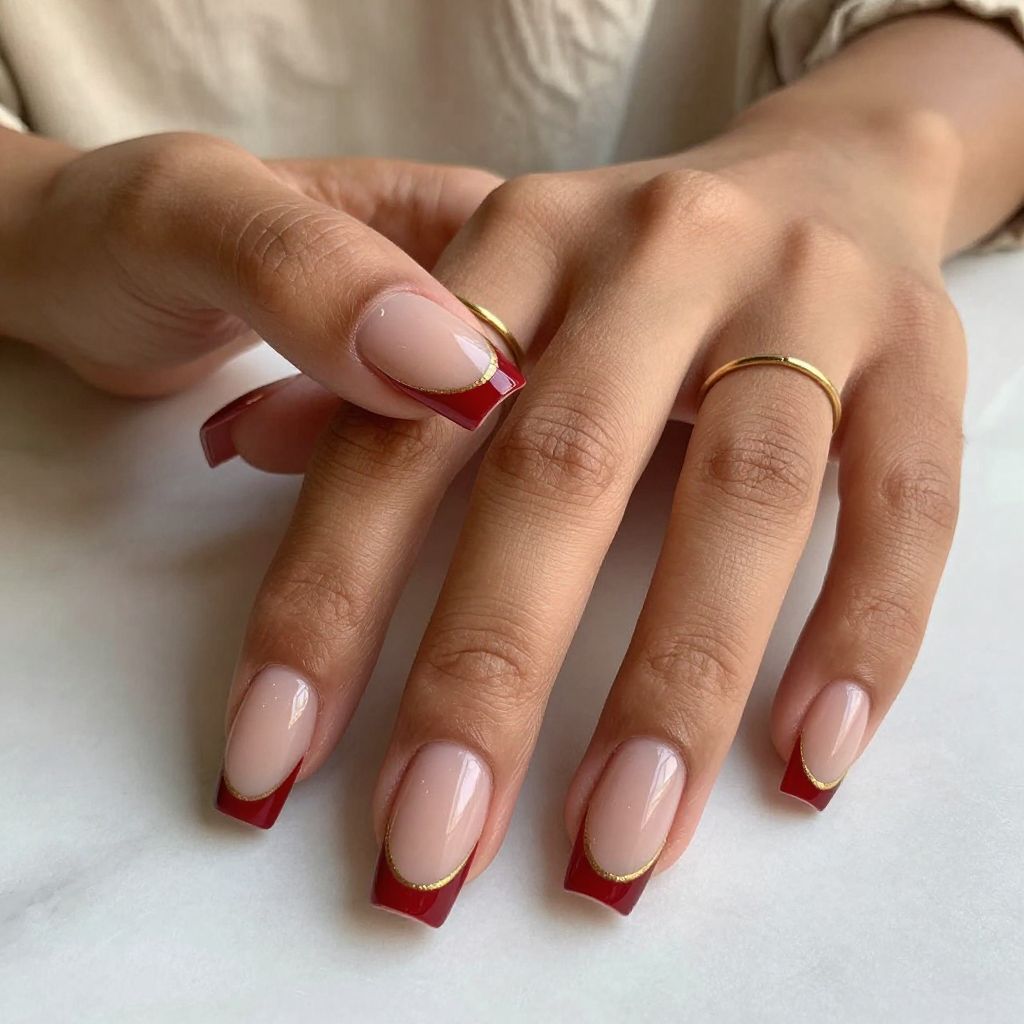 Red Wine Micro French Nails