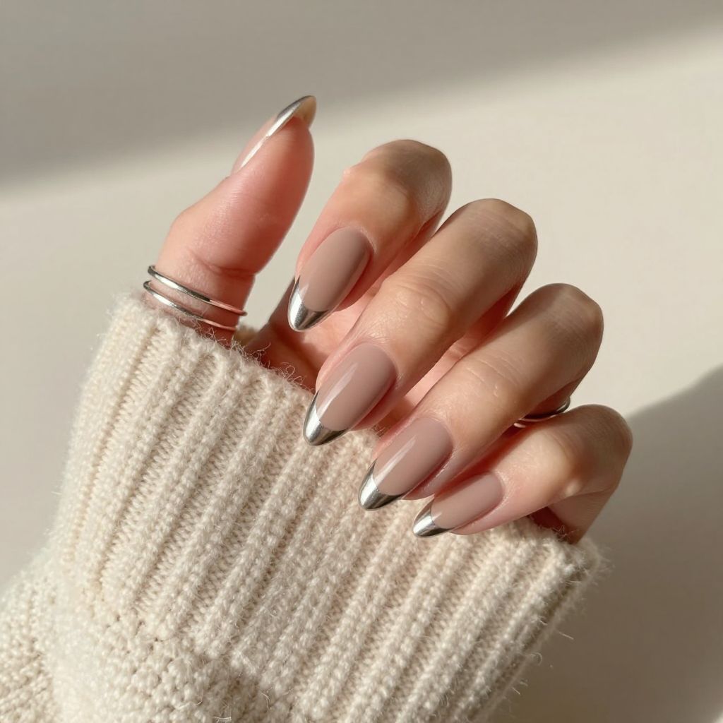 Nude with Metallic Silver Tips and Negative Space