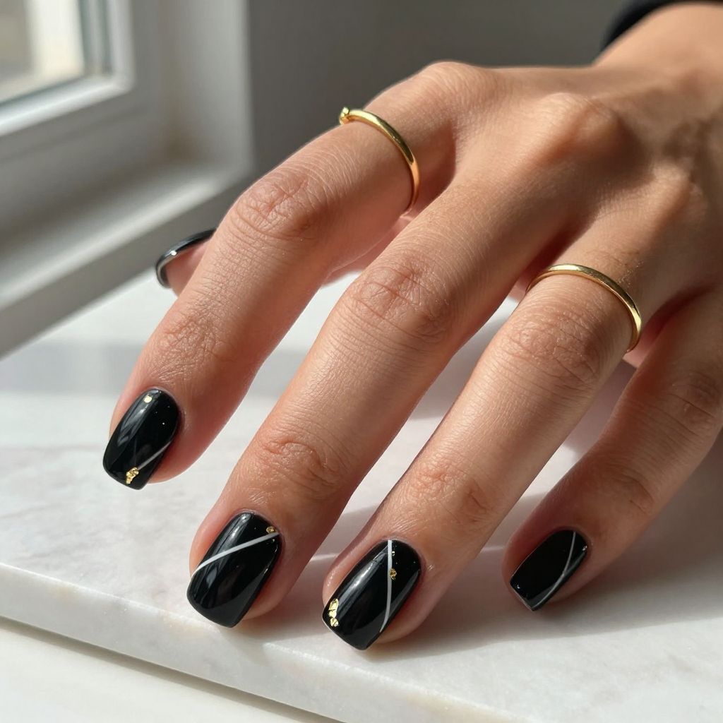 Black with White Geometric Lines and Gold Accents