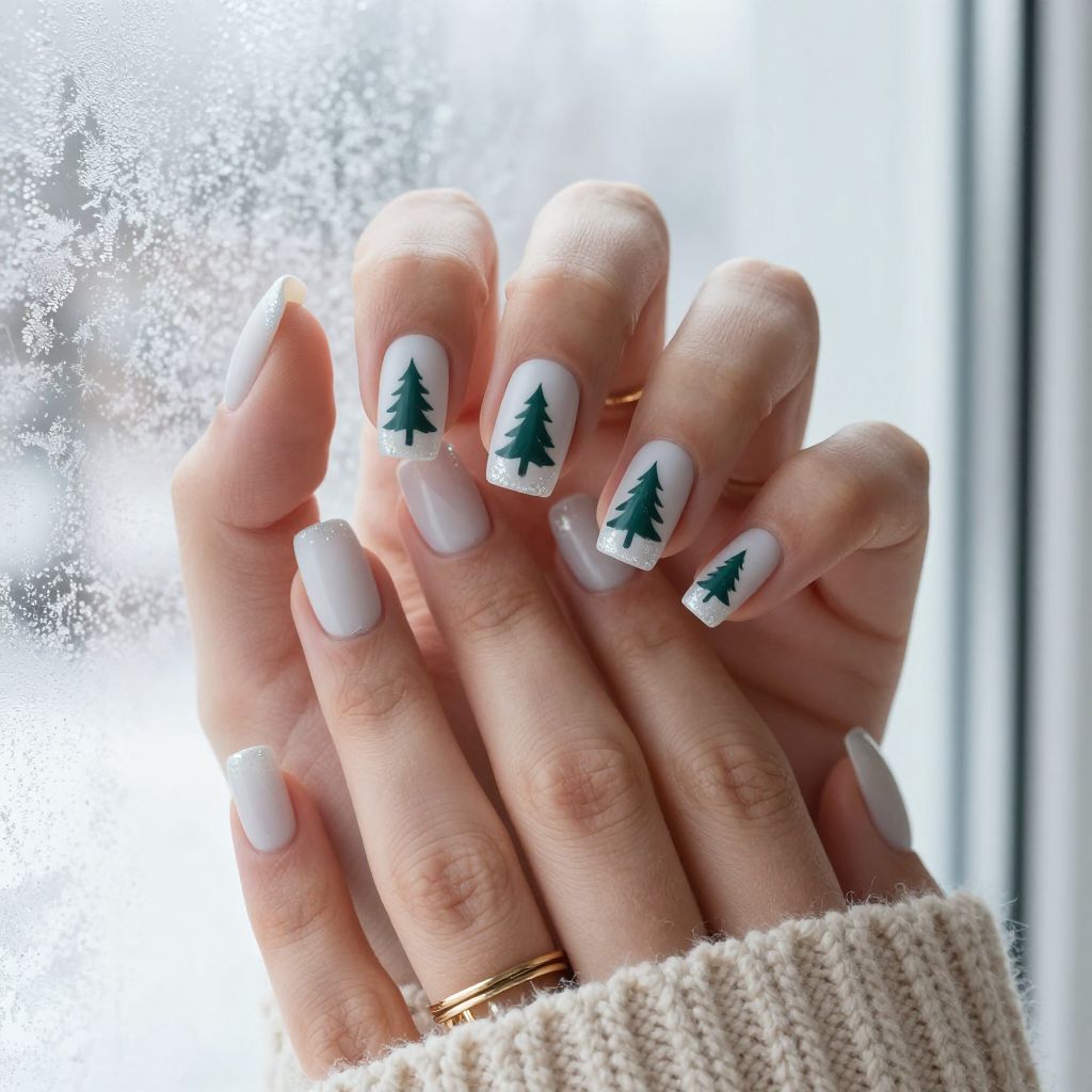 Snowy White with Minimalist Pine Trees