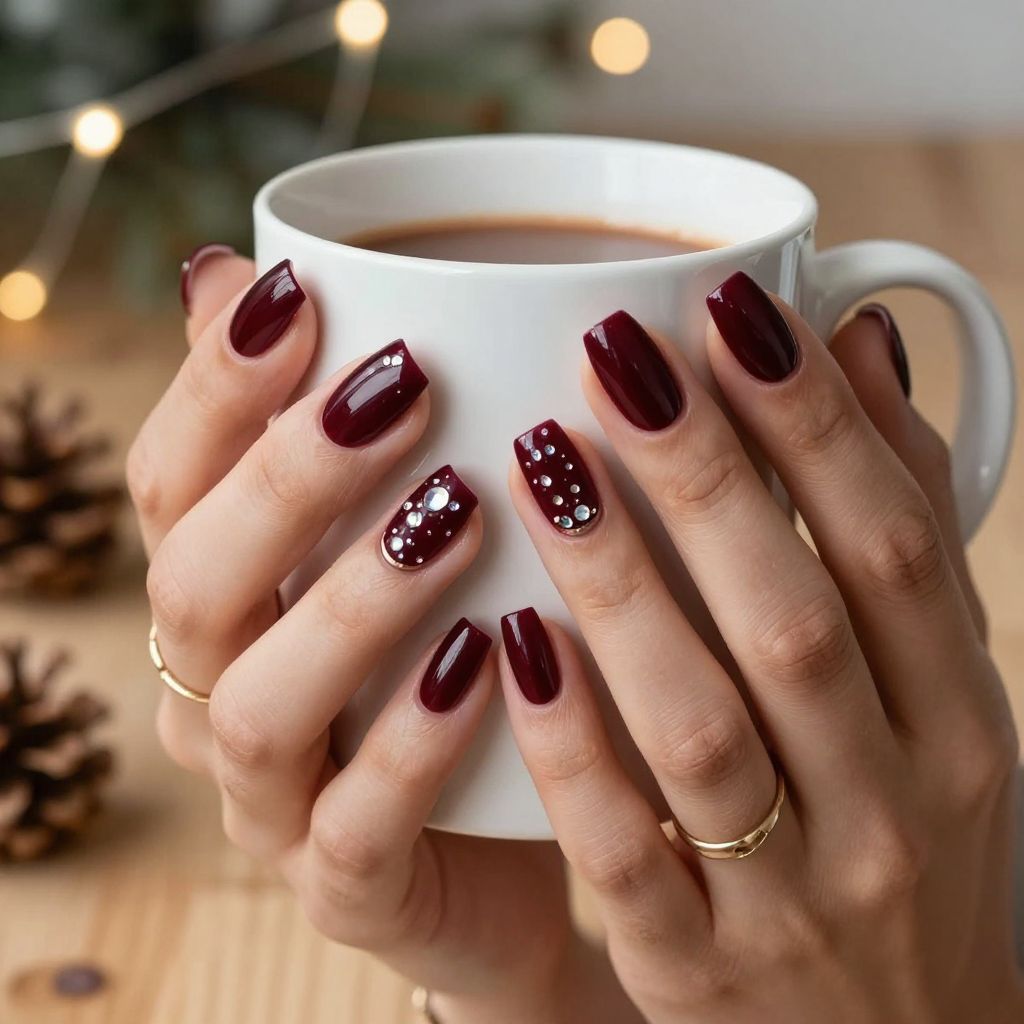 Burgundy Velvet with Crystal Embellishments