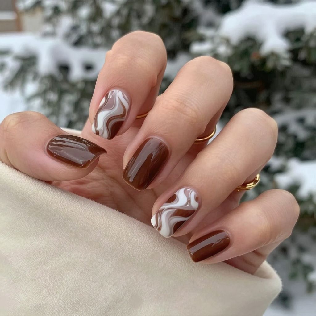 Chocolate Brown with White Marble Swirls