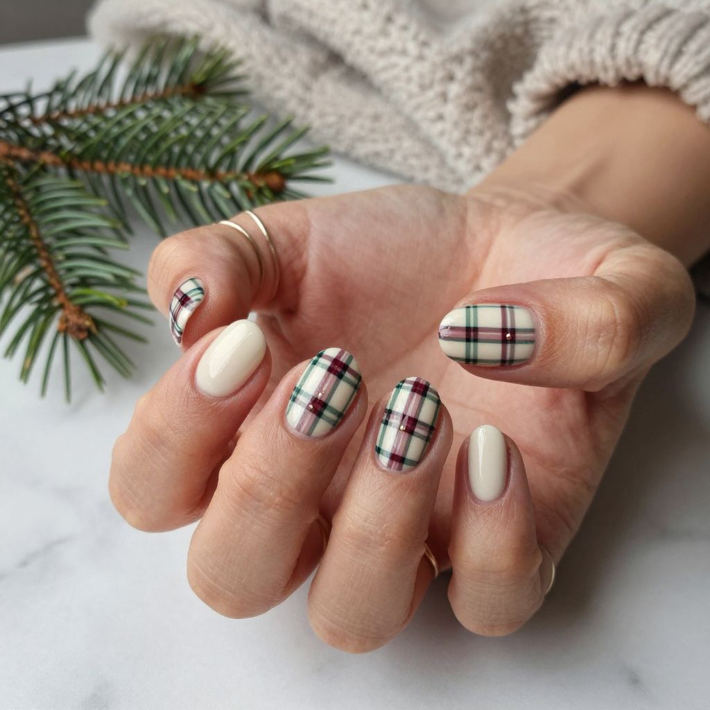 Cream with Burgundy Plaid Pattern
