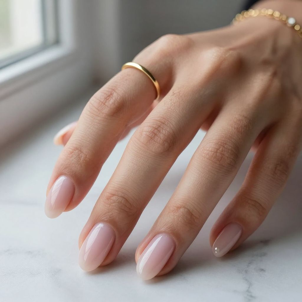 Sheer pink almond nails