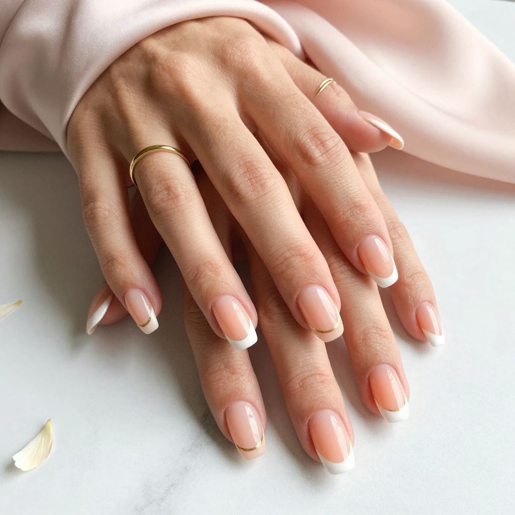 Creamy peach French manicure