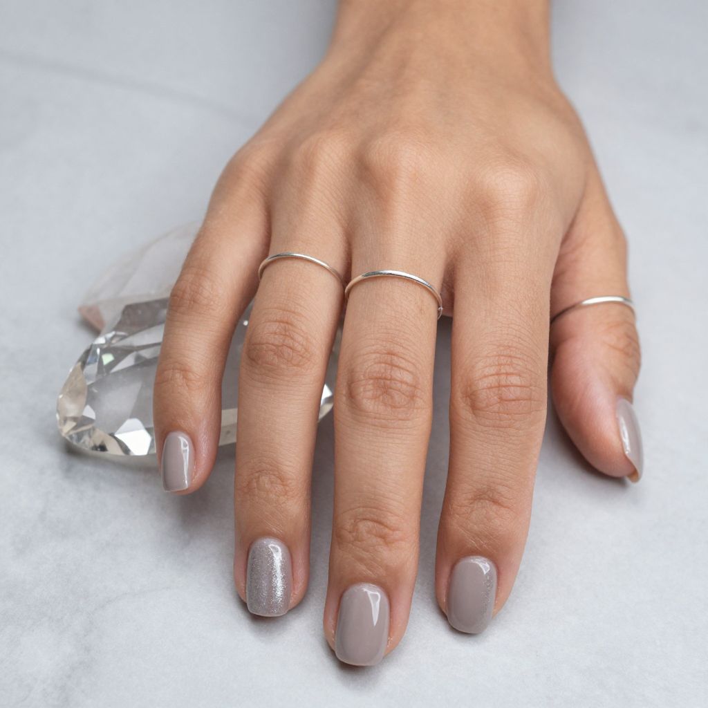 Soft gray chrome nails