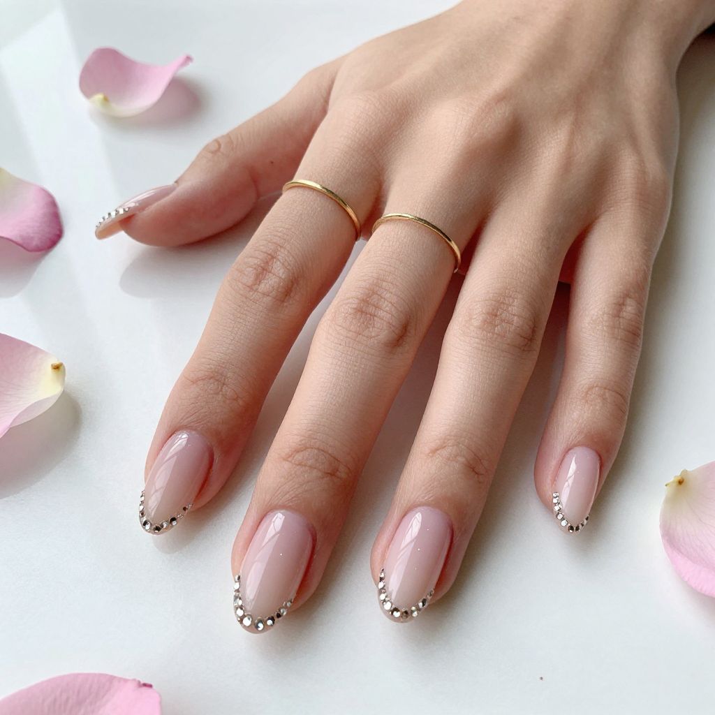 Nude Ombre with Rhinestone Tips