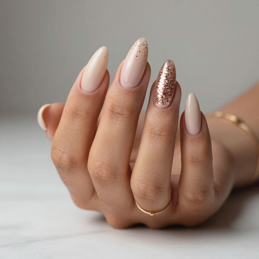 Sparkly Rose Gold Stiletto Nails