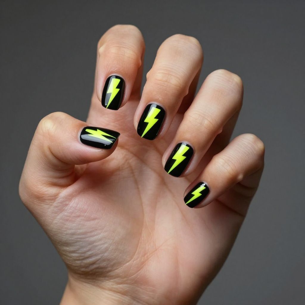 Neon lightning bolt nails for kids