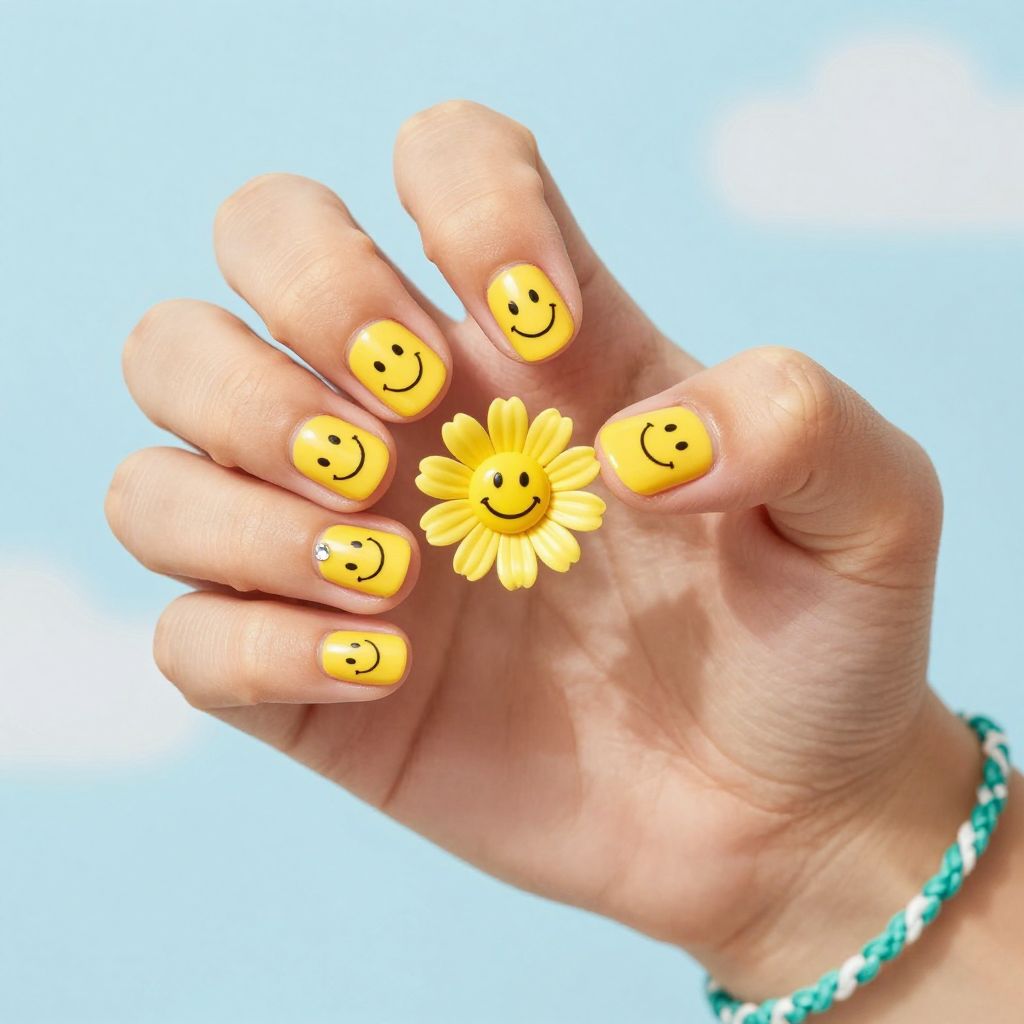 Sunny smiley face nails for kids