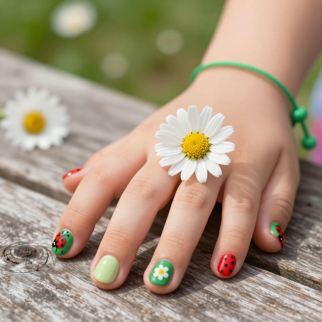 Ladybug parade nails for kids