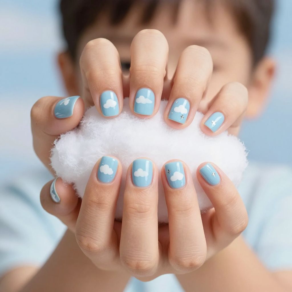 Pastel cloud nails for kids