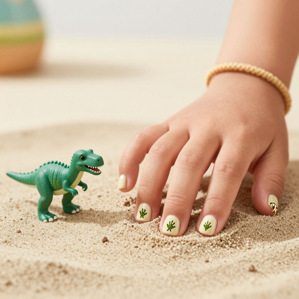 Dino footprint kids nail art